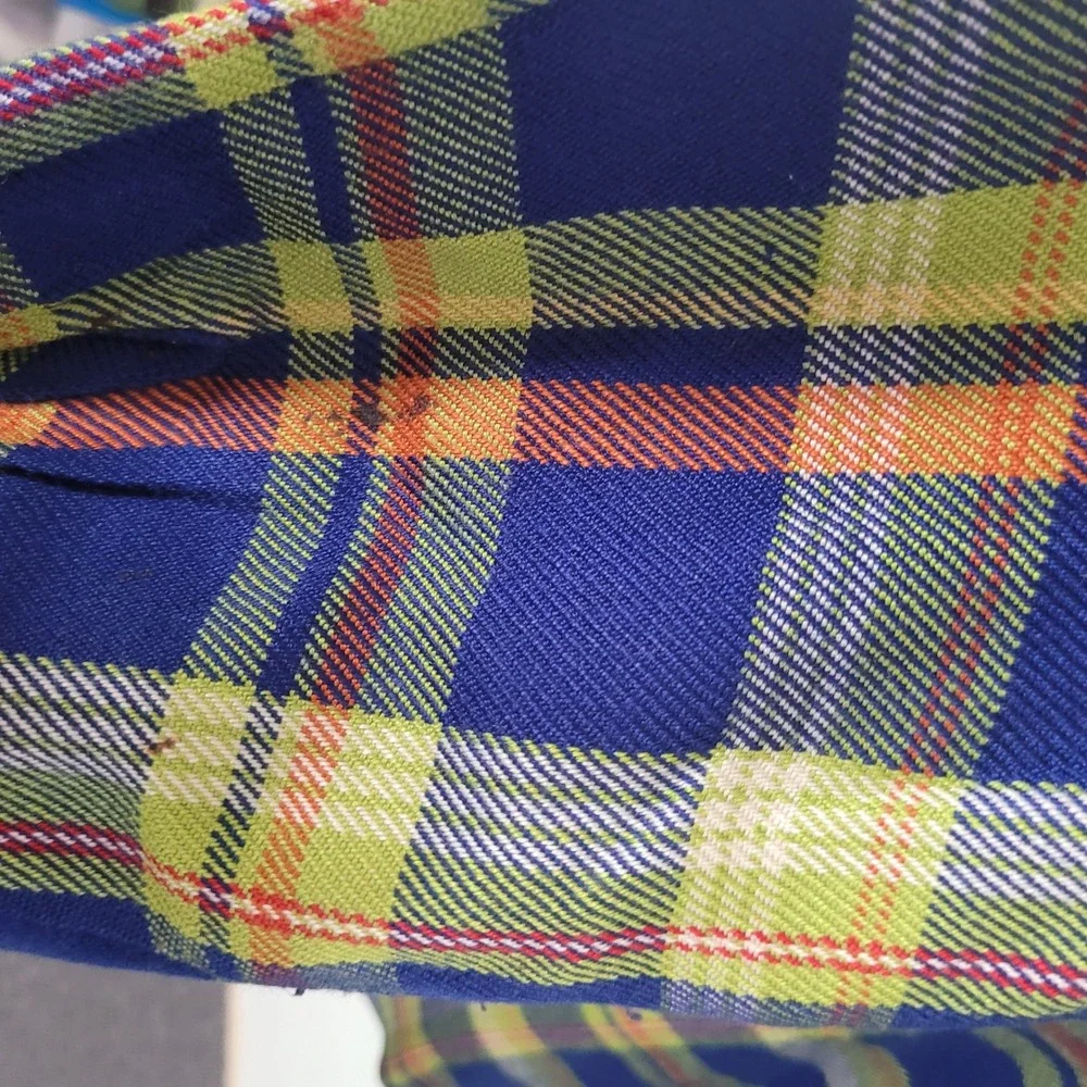 Palmetto's Size Large Zip Up Shirt Jacket Mens Vintage Plaid Blue Green th247